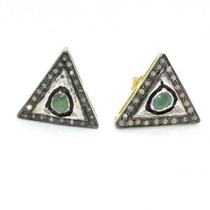 Gold Plated Sil Emerald Diamond Earrings